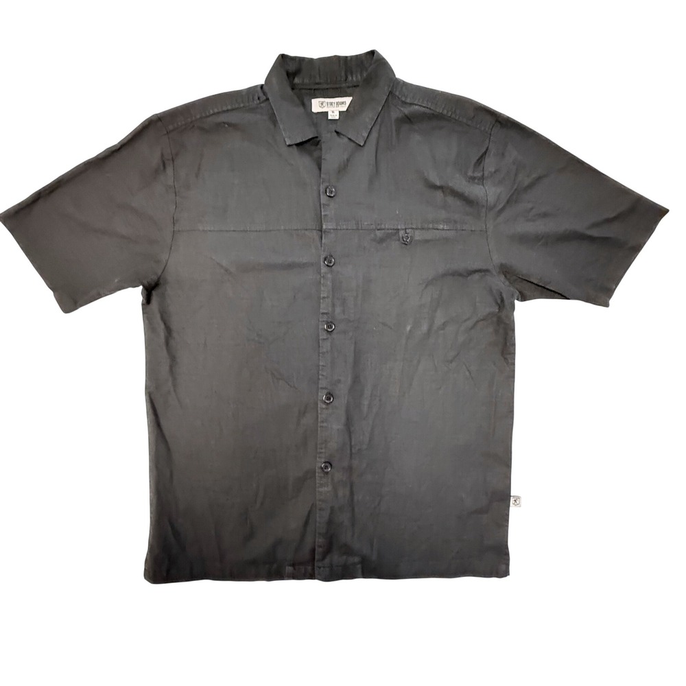 Stacy Adams Mens XL Linen Cotton Blend Short Sleeve Button Up Shirt Black